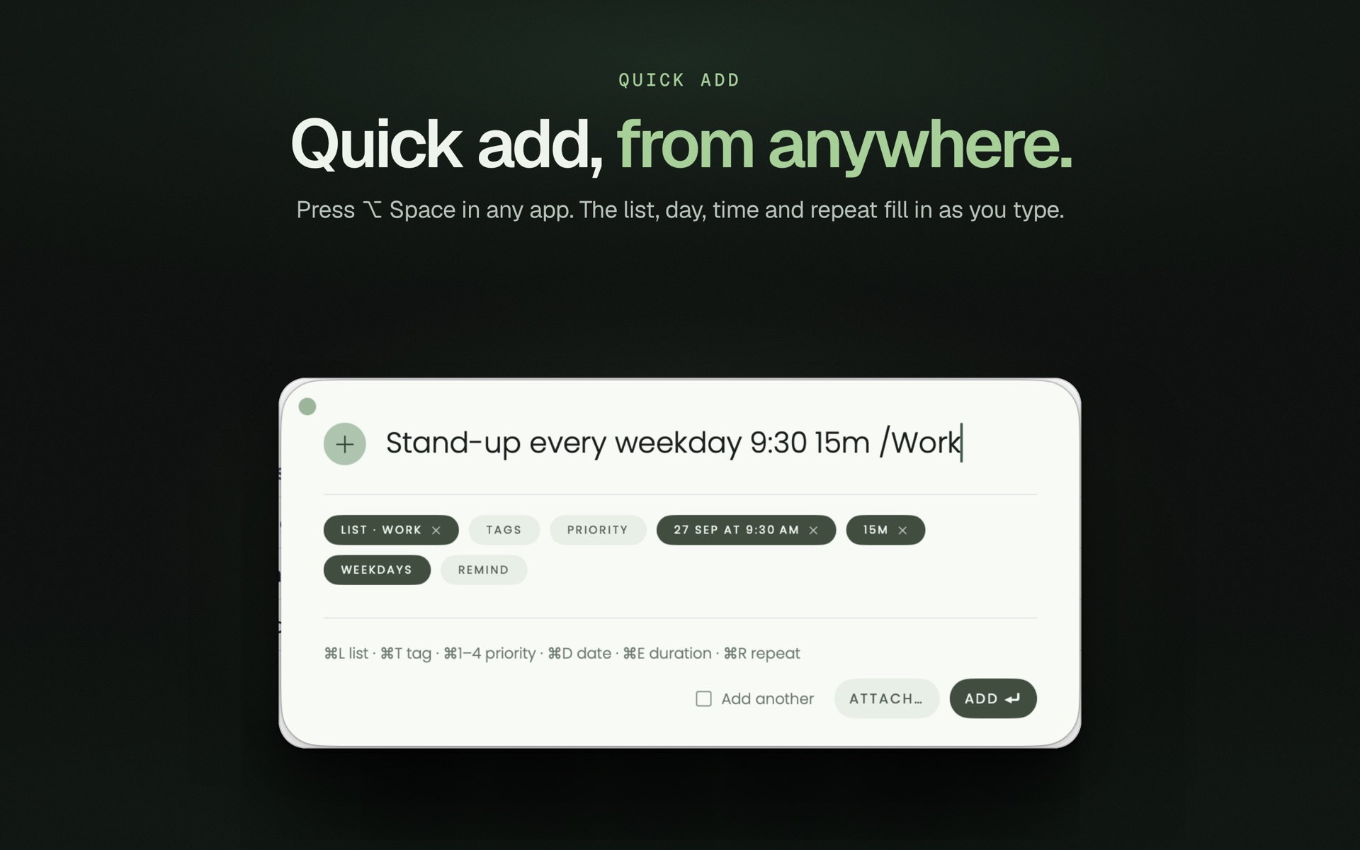 Quick add on the Mac turning a sentence into a task