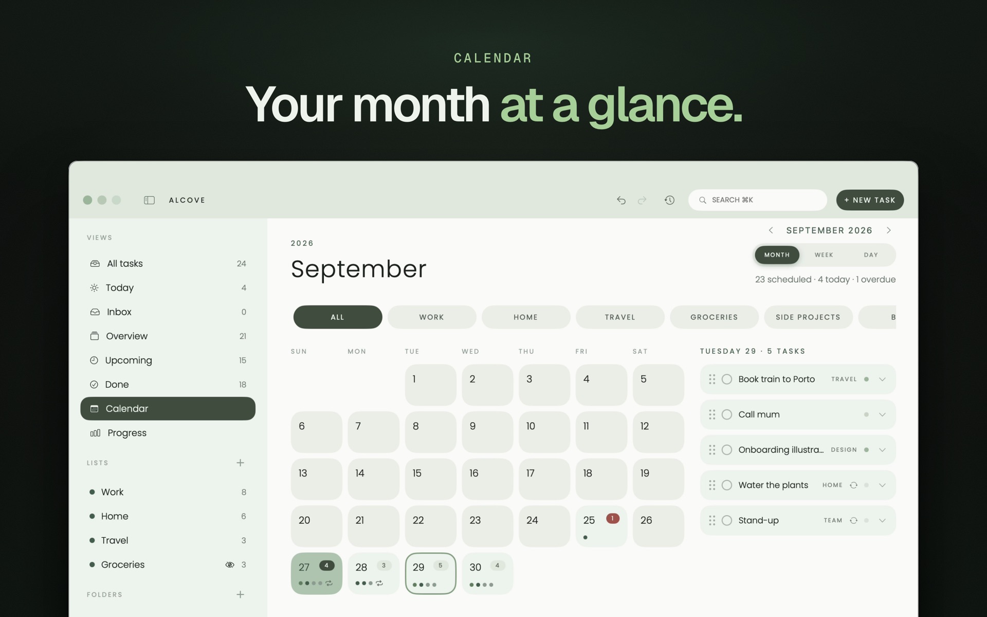Alcove's calendar with an hour grid