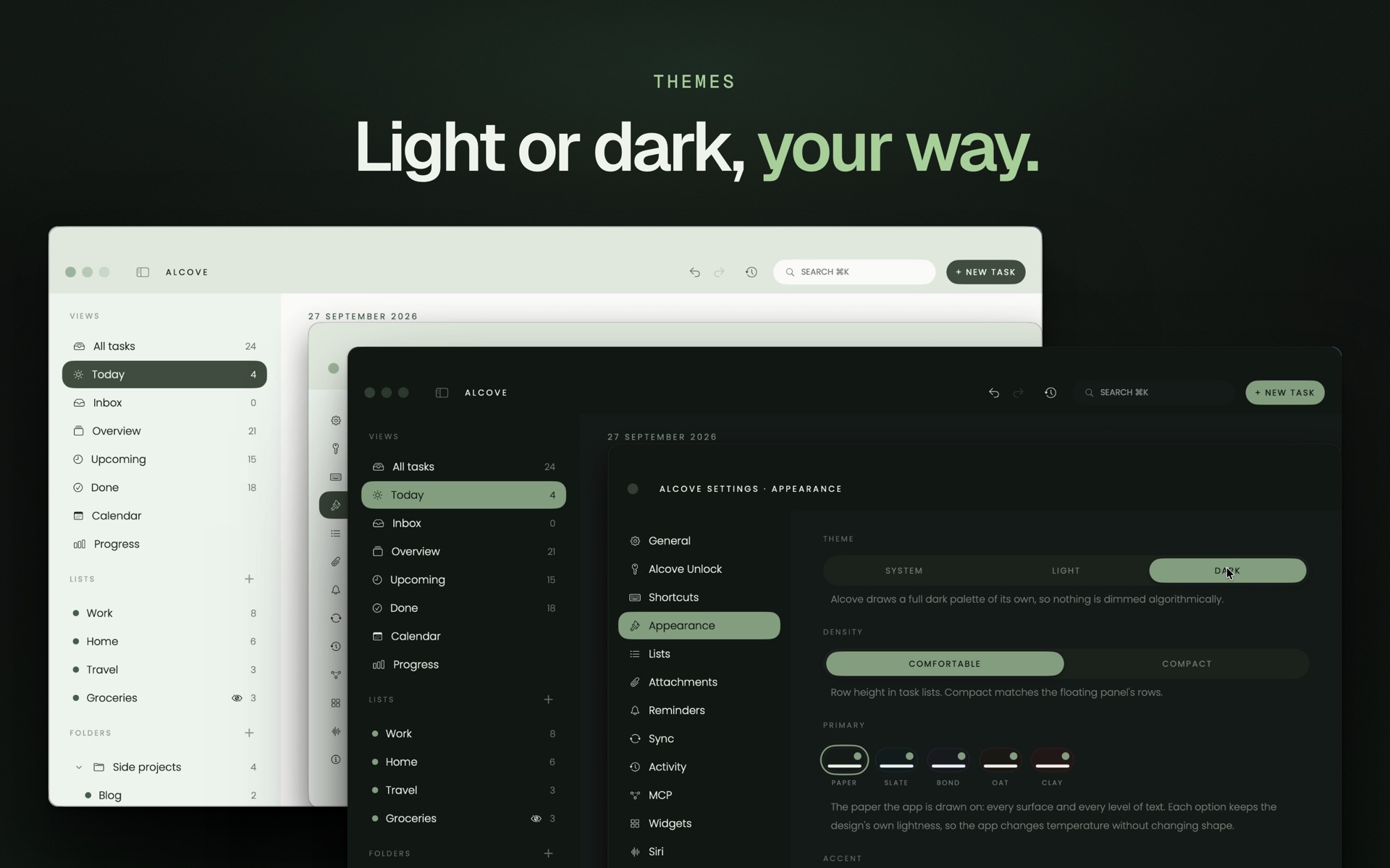 Alcove's themes